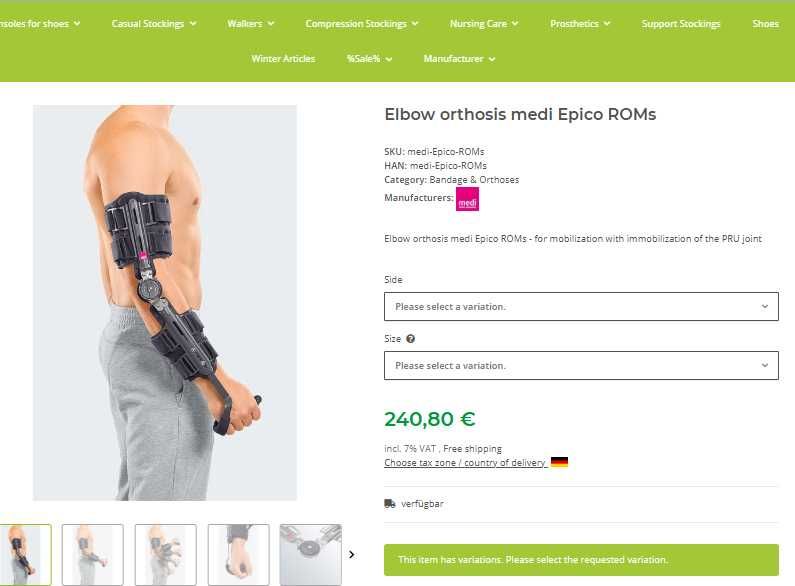 Имобилизираща шина за лакът с шарнир medi Epico ROM®s Protect, дясна