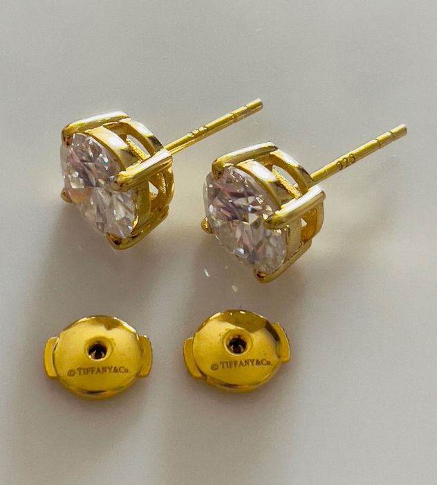 Tiffany & Co, 925, Сребърни  позлатени обеци с камък моасонит.