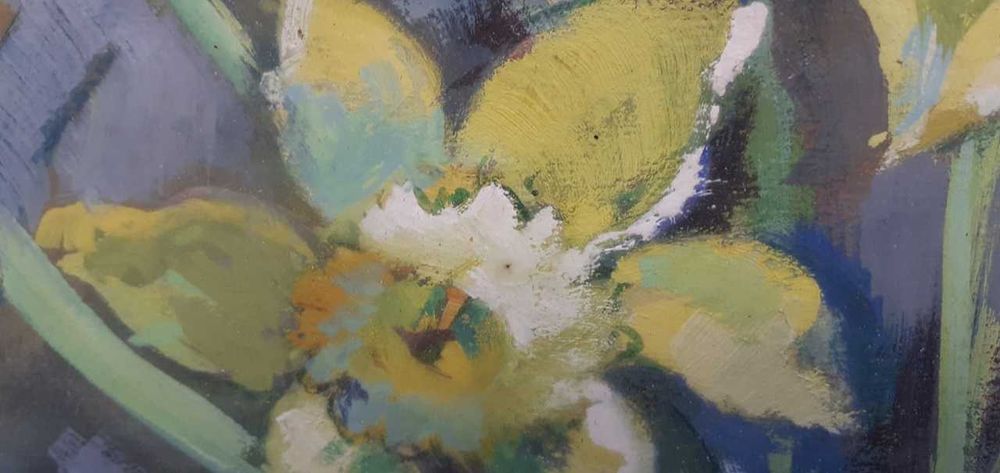 Tablou vechi - natura statica cu narcise - semnat C. Artachino