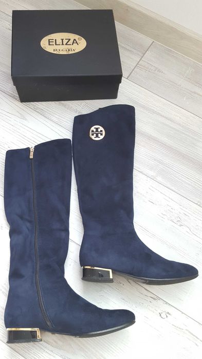 Тъмно сини велурени дамски високи ботуши ELIZA р-р 39