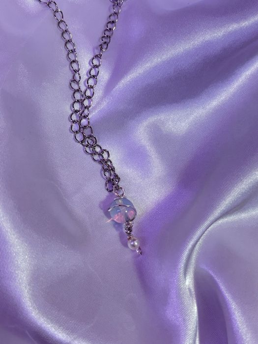 Pandativ de argint+opalit cu lanț din oțel inoxidabil