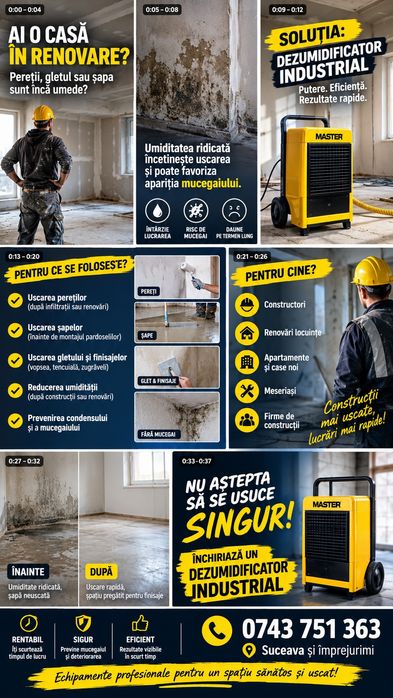 Închiriere Dezumidificator industrial , tun caldura,aeroterme electrice pentru renovări sau încăperi care au nevoie să  fie eliberate de umiditate
