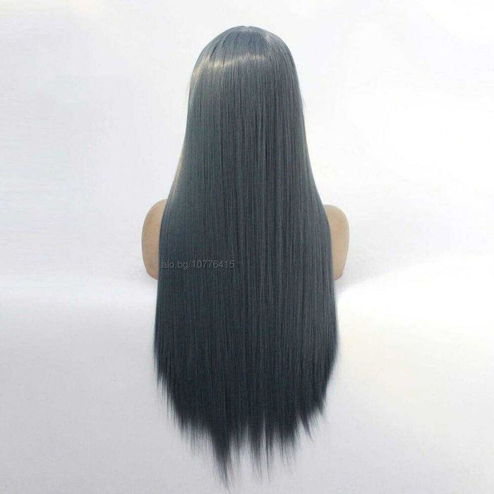 Модерна синьо-сива права перука - 80 см с лейс фронт 13×4