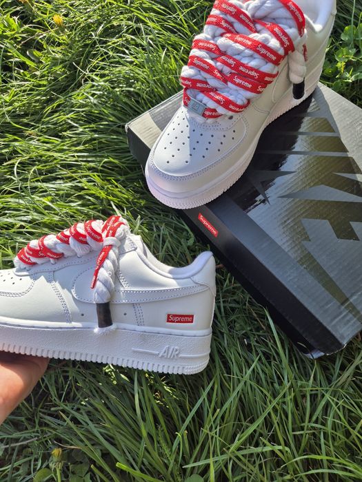 Nike Air Force 1 Low x Supreme White – Șireturi groase (Chunky Laces) – Mărime 38