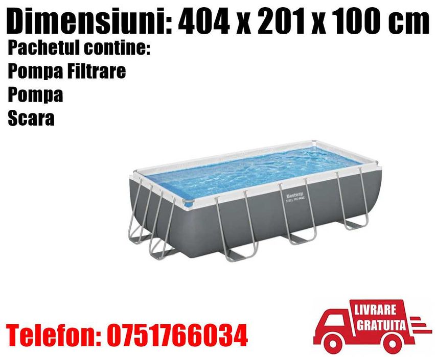 Piscina Bestway Familie Relaxare Dreptunghiulara Cadru Metal 404 x 201 x 100cm