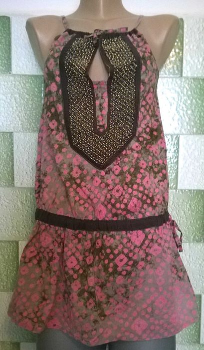 Top chic Hippie lung cu margele imprimeu floral abstract in degrade