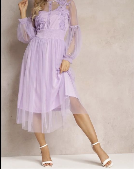Rochie de tul Mov Cloș cu dantelă Nirthe
