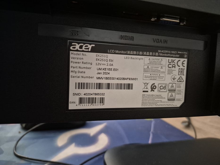 Monitor Gaming Acer 100 hz IPS 24.5 inch