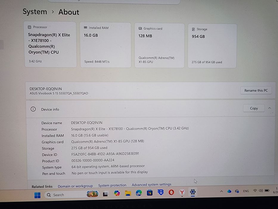Продаю ASUS Vivobook S 15 OLED Snapdragon X Elite 16/1TB Гарантия