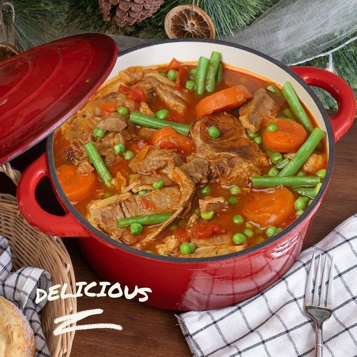 Vas Fontă Emailat Overmont 26cm cu Capac, Cuptor & Inducție