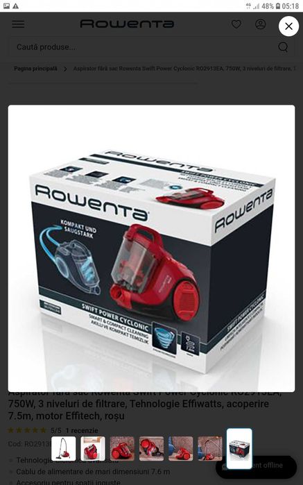 Aspirator ROWENTA Swift Power Cyclonic Ro2913EA NOU - 295 Lei