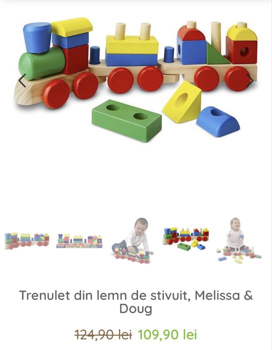 Tren lemn de stivuit Melissa & Doug si masinute Ikea, 18 luni+
