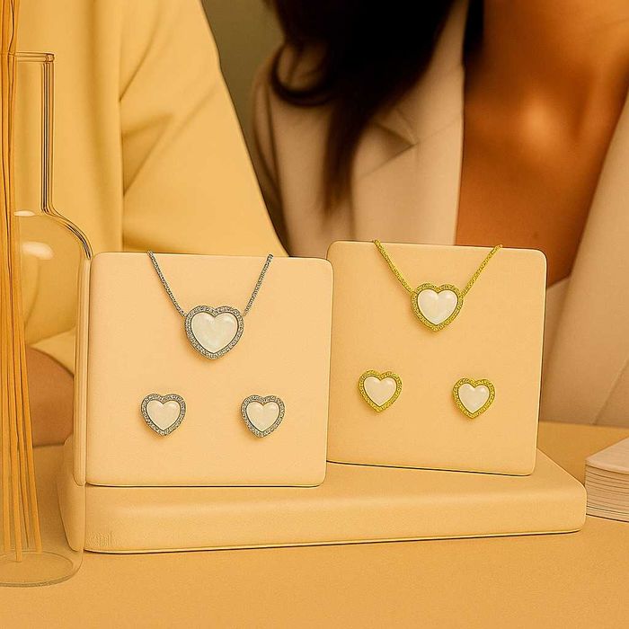 Стилен комплект бижута със сърца - Колие с обеци/ устойчив метал