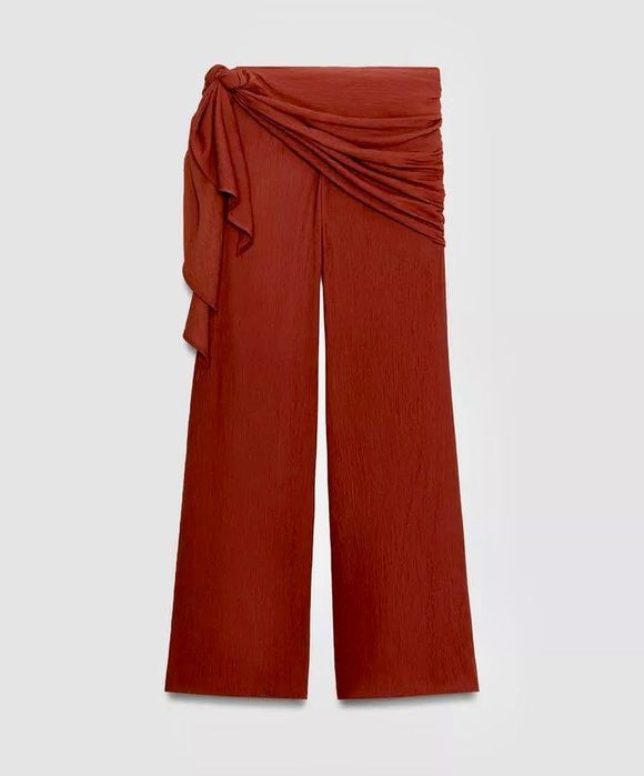 Pantaloni cu talie înaltă, cu eșarfă înnodată