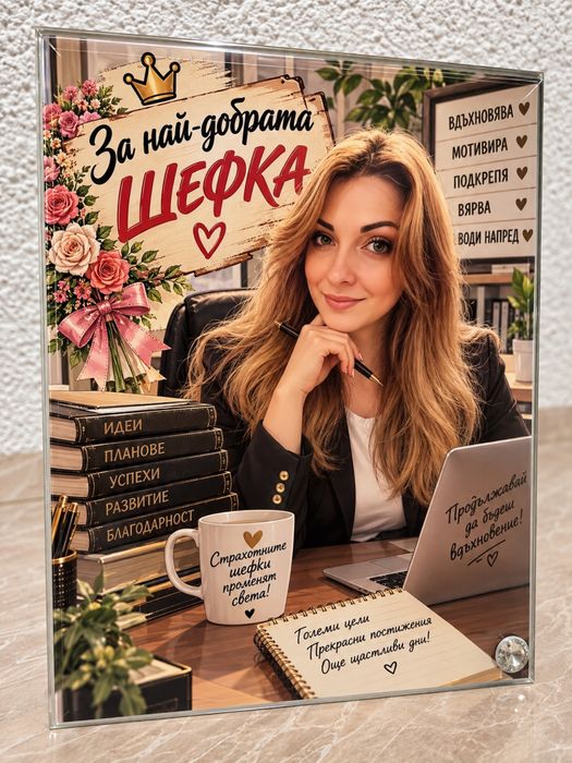 Стъклена карикатура/снимка с пожелание по ваша идея - супер подарък