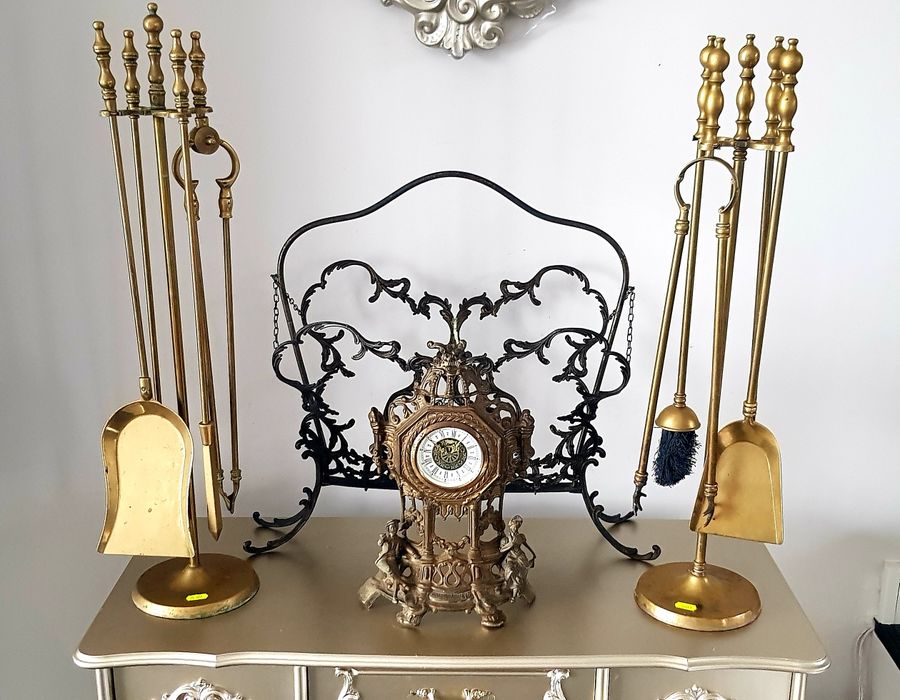 Ustensile/ceas vechi din bronz pentru șemineu