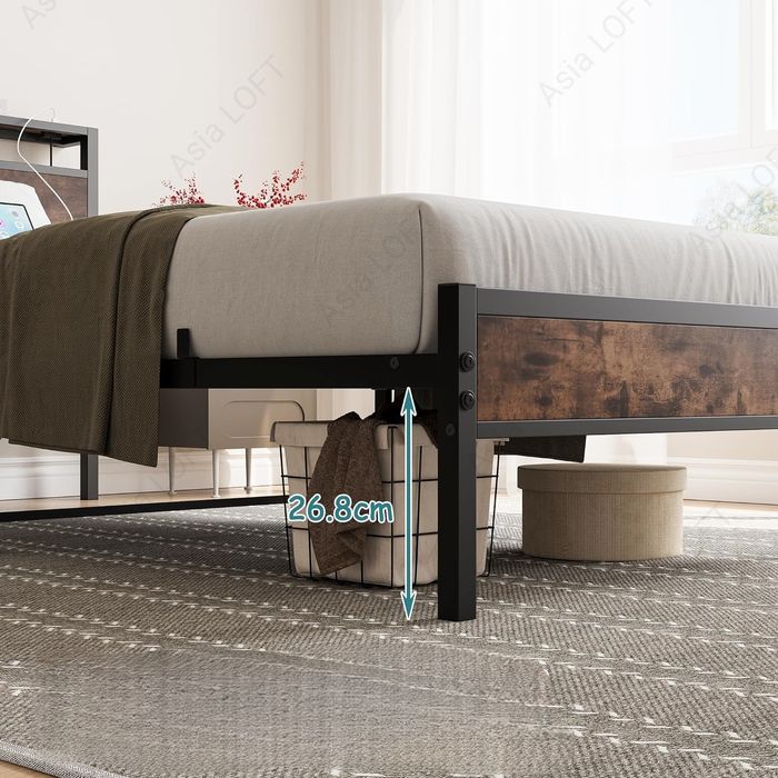 Кровать Металлическая, Лофт Стиле, с Зарядным разъемом, Темир Кровать