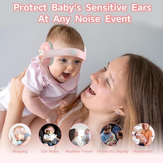 Casti antifonice 2 in 1 copii 3-48 luni, bentita elastica, Roz Ursulet