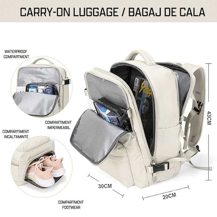 Rucsac Quasar & Co., bagaj de mana avion, multifunctional, extensibil impermeabil, compartiment pantofi si laptop, sistem agatare pe troler, USB