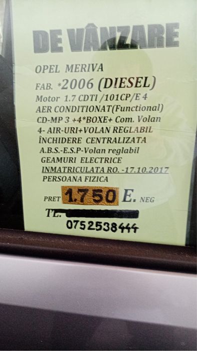 Vand opel meriva unic proprietar