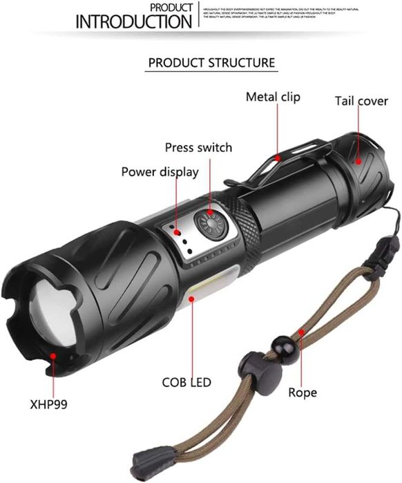 WindFire Torch, супер ярко, презареждащо се, мощно фенерче за туризъм