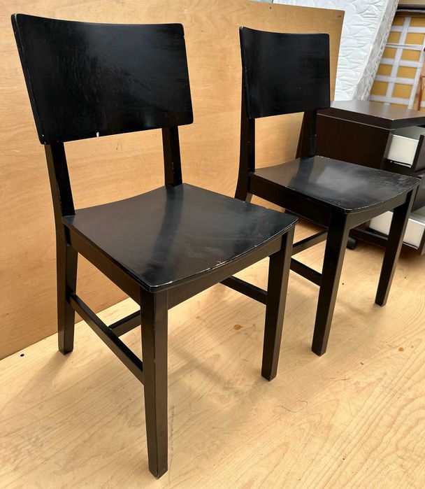 Set 2 Scaune Vintage din lemn masiv; Scaun negru; Scaun solid