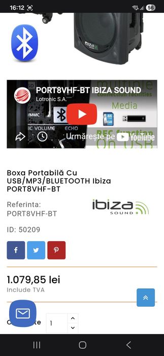 Boxa portabila 8 inch 20 cm cu USB, MP3 si Bluetooth, Ibiza Sound