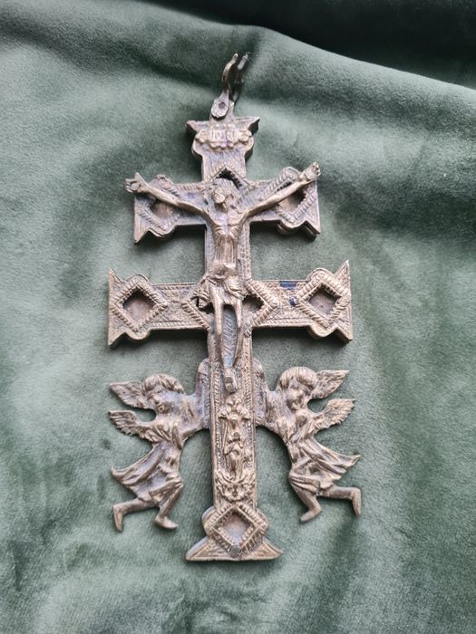 Antichități Cruce Crucifix Caravaca 1700-1800 Bronz