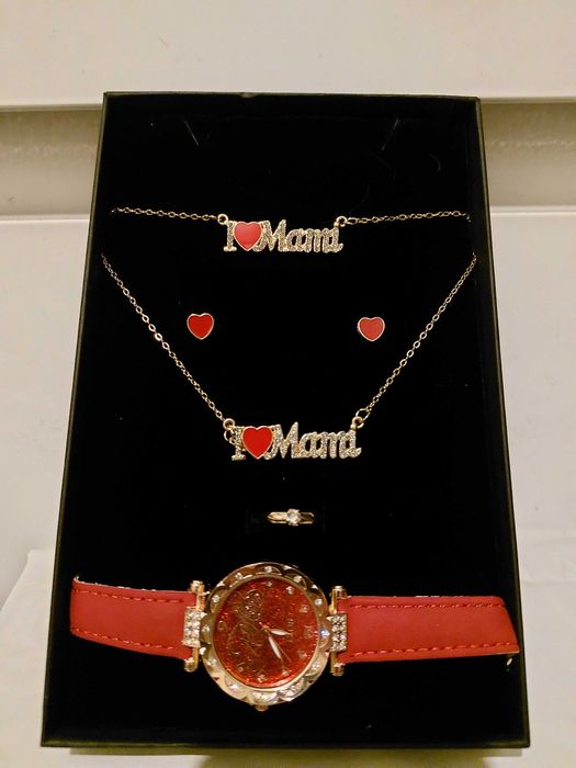 Set cadou pentru mame cu ceas, bratara, lant, cercei i love mama