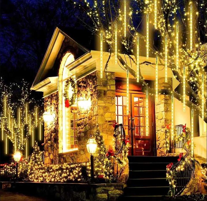 led коледни висулки водоустойчив падащ сняг, метеор, светеща декорация