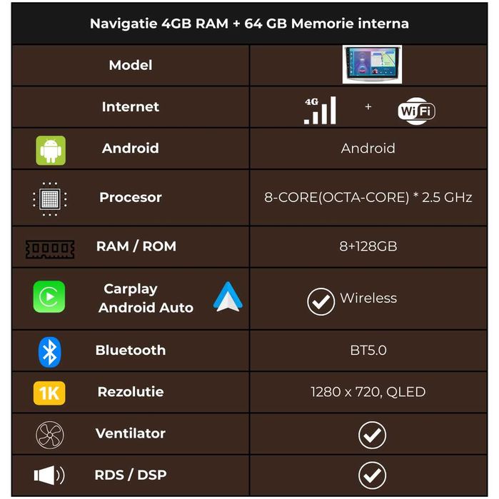 Navigatie Android 8GB RAM+128, QLED, Carplay & 4G, VW Passat B6 B7 CC