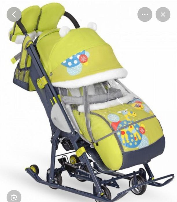 Санки детские зелёные с чехлом