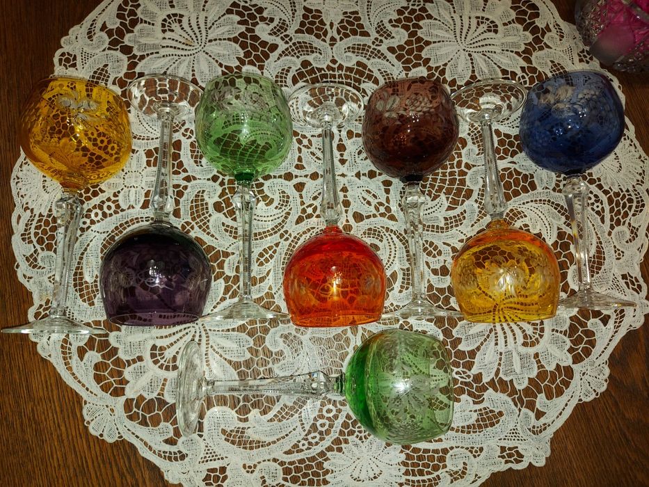 Цветни кристални чаши вино 8бр