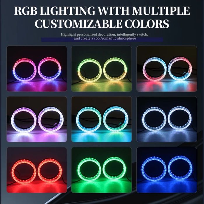 Set Inele Angel Eyes Cristal RGB Dynamic - Control Aplicatie 3 inch / 2.5 inch