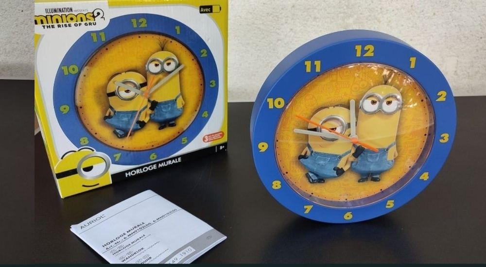 Ceas de perete camera copil copii fete baieti paiete minioni Mickey Mouse paiete duble aurii