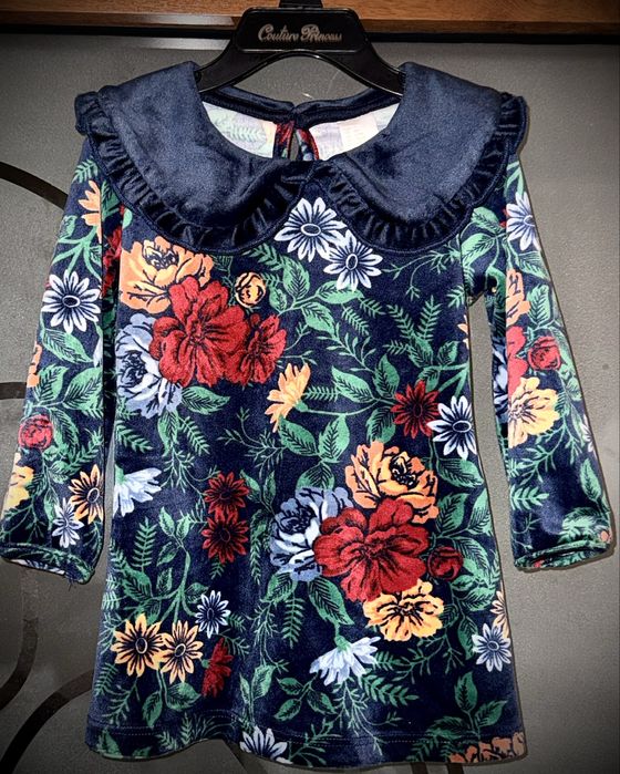 Rochie bleumarin de catifea, H&M, marimea 74