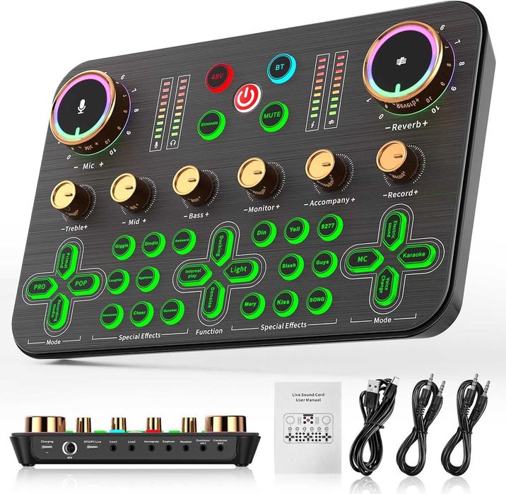 Facmogu K600 Геймърски аудио миксер, стрийминг аудио миксер с XLR микрофон