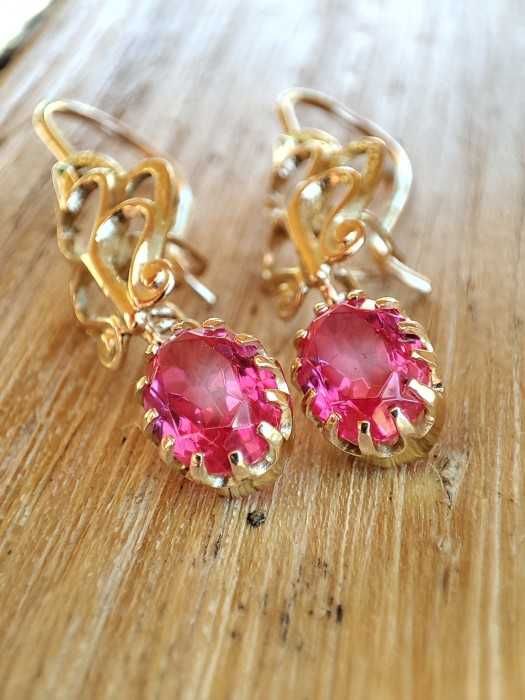 Cercei aur 14k rusia 583 rusesti cu rubelit retro