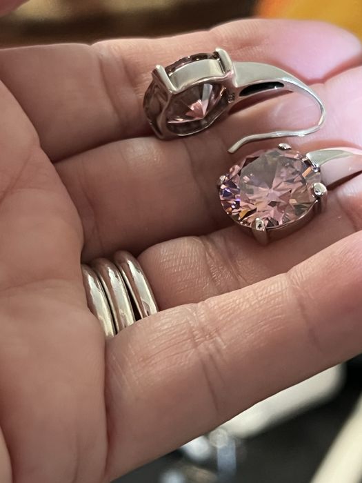 Cercei de argint masiv cu zirconia roz