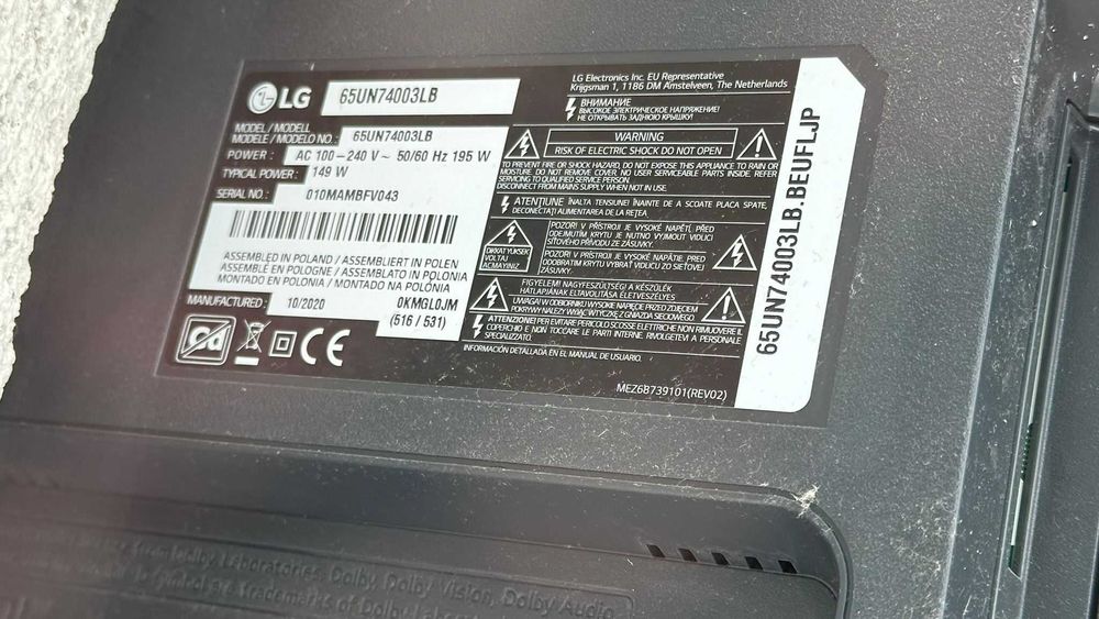 TV LG 65” 4K – ecran spart – ideal piese / service