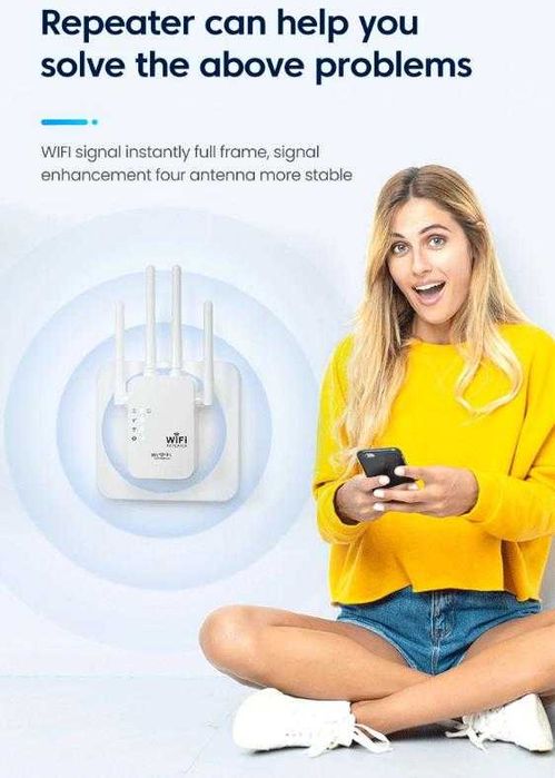 Интернет Бустер Повторител Безжичен Усилвател WiFi Repeater 4xАнтени 20dB 300MB Подобрява Сигнала и Покритието в Домашната Безжична Мрежа Офис Магазин
