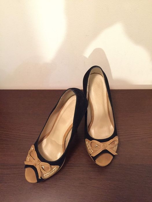 Pantofi dama cu toc, negru-maro, marime 36
