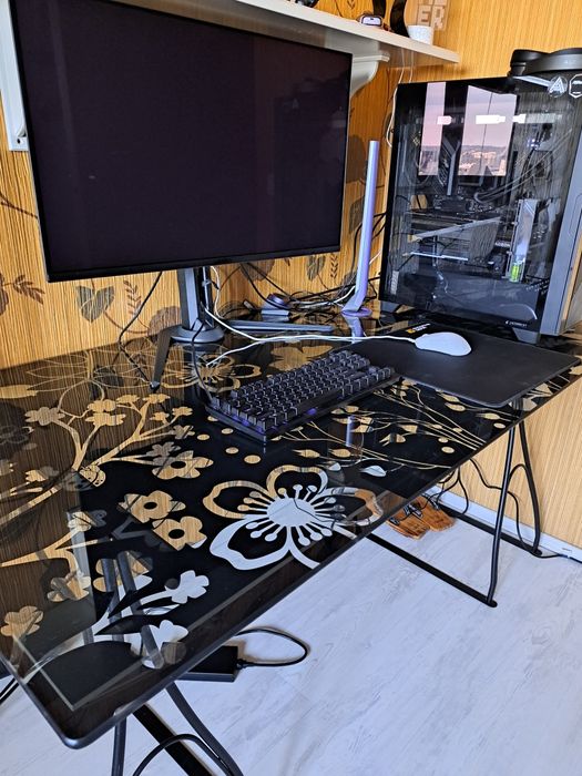 Birou art deco din sticla masiva cu motive florale