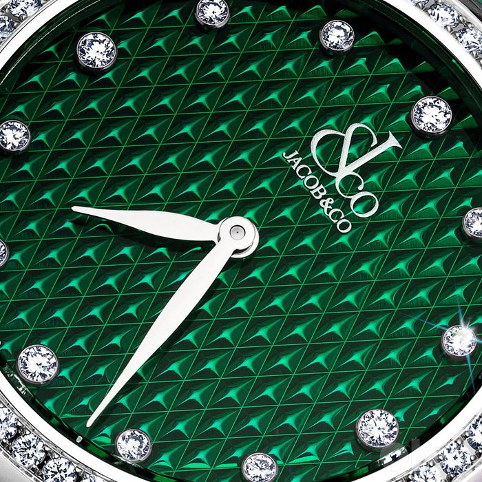 Jacob & Co Brilliant One Row 34 mm Stainless Steel Green Pyramid Dial