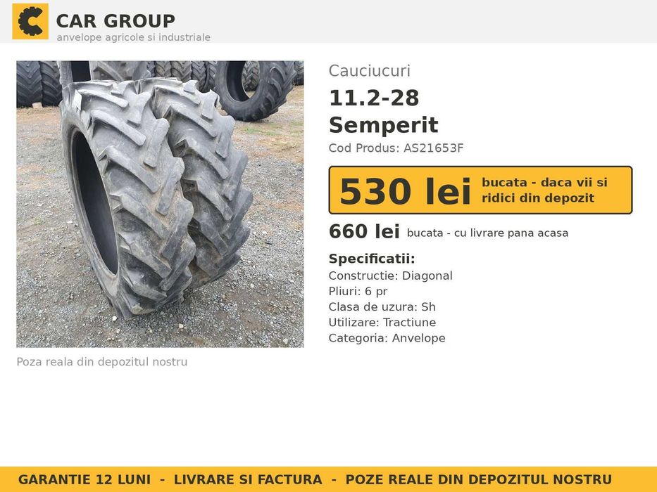 Cauciucuri Anvelope 11.2-28 11.2 28 280/85R28 11.2R28 11228 Semperit Tractor Punte Spate Tractiune SH Second Hand OCAZIE Oferta Pret Bun Reducere