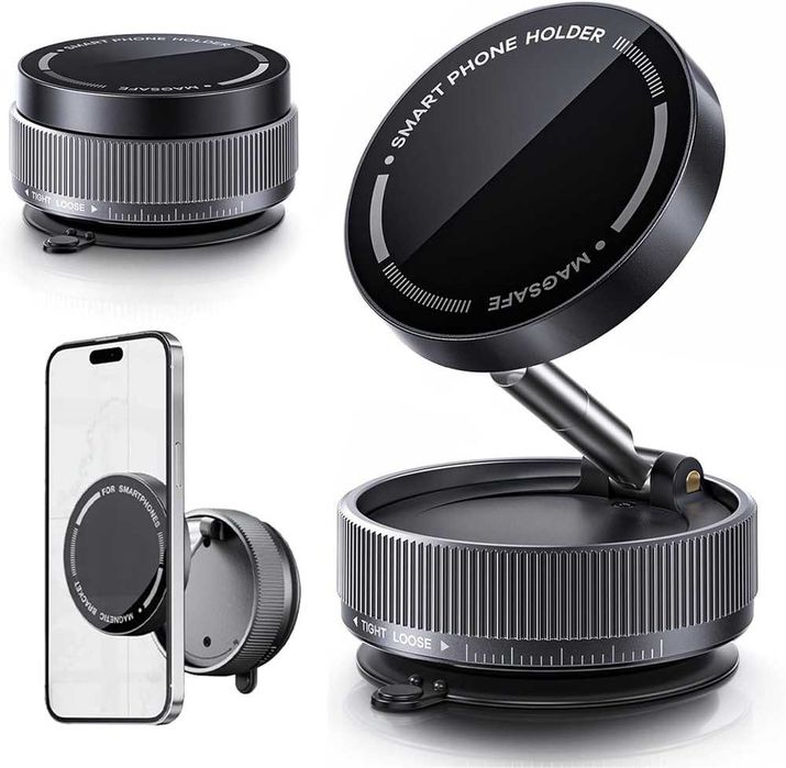 Магнитна стойка за телефон с вакуумно закрепване - 360 градуса