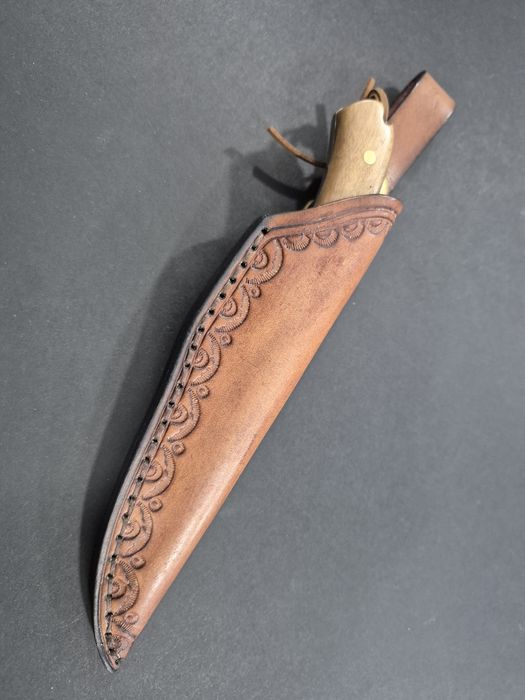 Компактен ловен нож CLRERN, дамаска стомана,фултанг с кожена кания ,LN