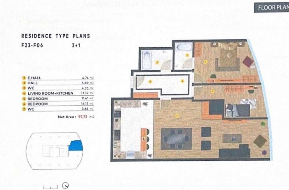 Продаётся 3ком ЖК Piramit Tower 97м2 ор-р: Текстильный мост