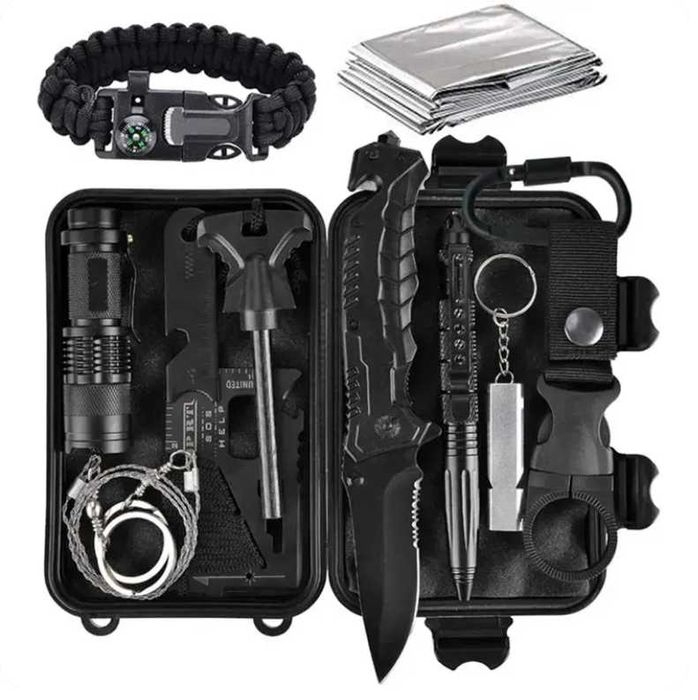 Kit pentru supravietuire in natura si camping 16 piese