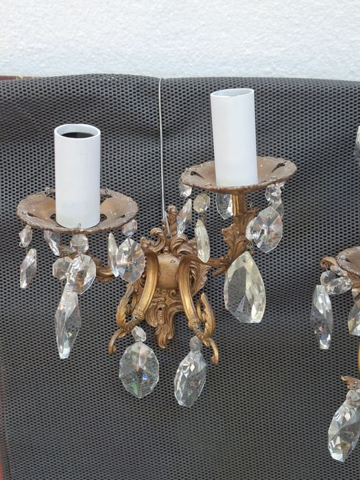 Candelabru bronz +aplice,elemente cristal